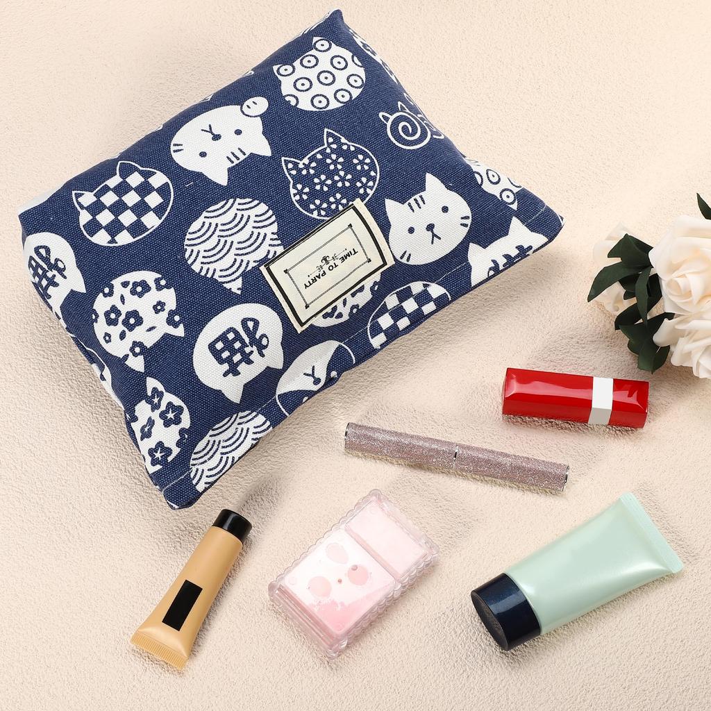 VOCOSTE Canvas Cosmetic Large for with Coin and Blue Pouch, Capacity, Women, Purse, Foundation, Lipstick, Brushes,