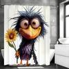 Cute Crow Yellow Flower Shower Curtain, Bathroom Decorative Shower Curtain, Waterproof Shower Curtain with Hooks