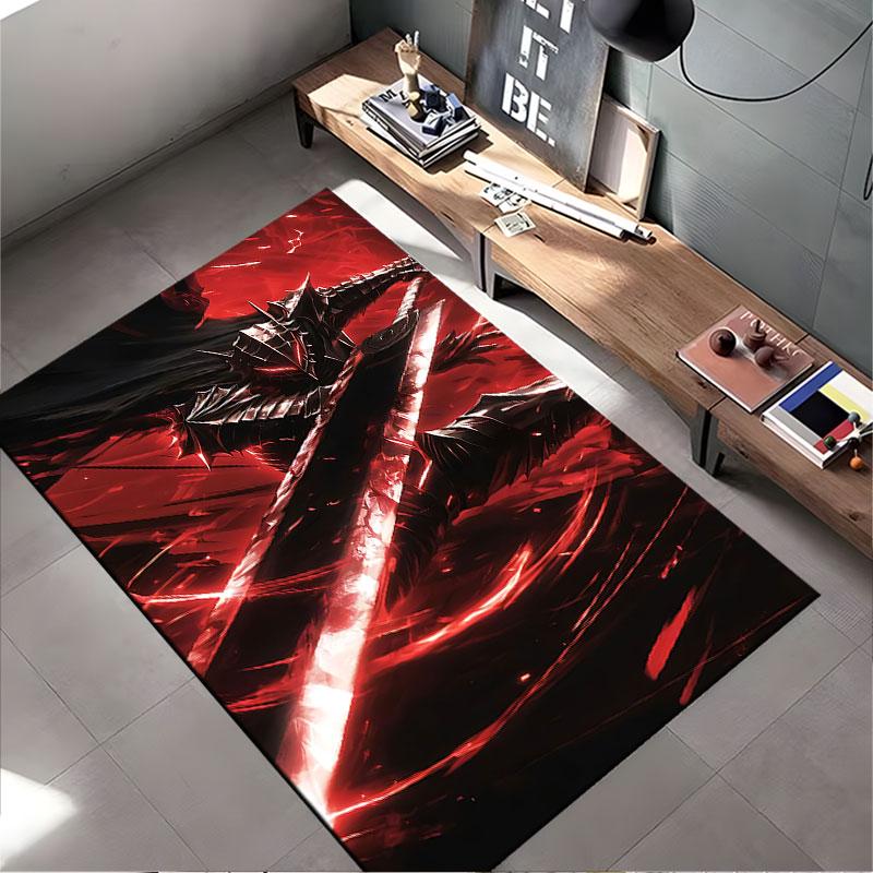 Red Warrior with Flaming Sword suitable as a non-slip mat for the living room or bedroom sofa