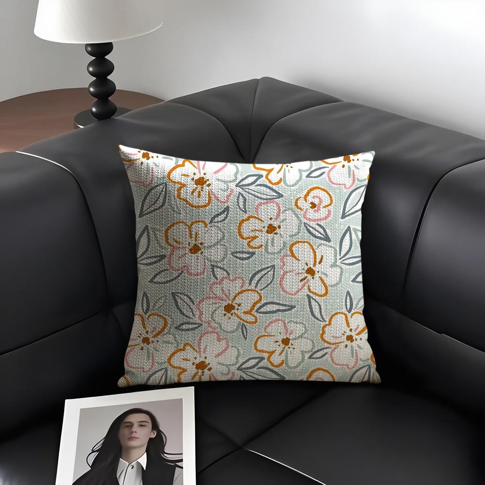 Simple And Elegant Flowers Cushion Cover Natural Linen Organic Fabric DoubleSided Printing Sofa Home Decor Gift Pillow Case