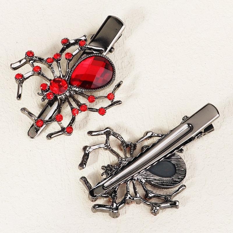 Diamond Spiders Shape Hairpin/Earring/Rings Set Halloween Hair Clip for Vacation Carnivals Ponytail Bangs Hairpin Girl