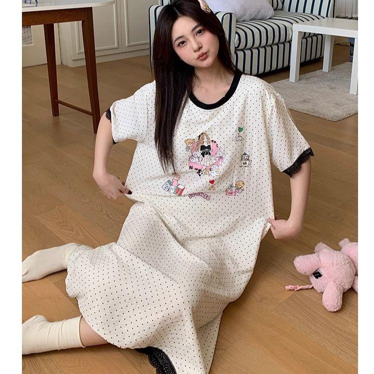 Girls Cute Dress Inner Home Wear Big Size Cartoon Cute Women Casual Dress Black Fashion Female Leisure Dress