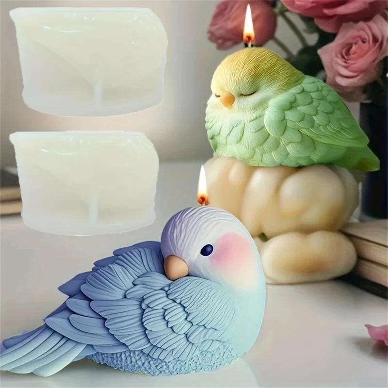 Top Quality 3D Bird Shaped Candle Silicone Mold Cute Parrot Resin Plaster Scented Candle Mold DIY Sleeping Bird Handmade Making