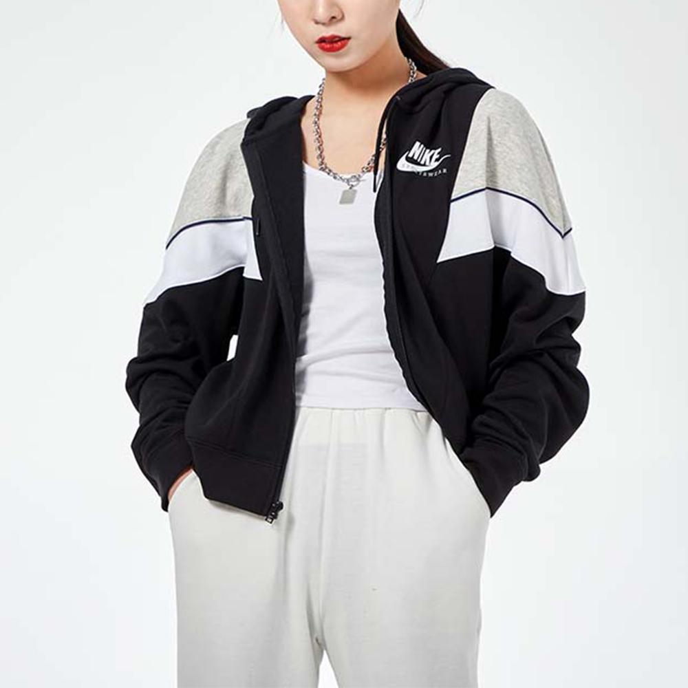 Nike Logo Print Color Block Running Knit Hooded Jacket Women Jacket Black CZ8601-010