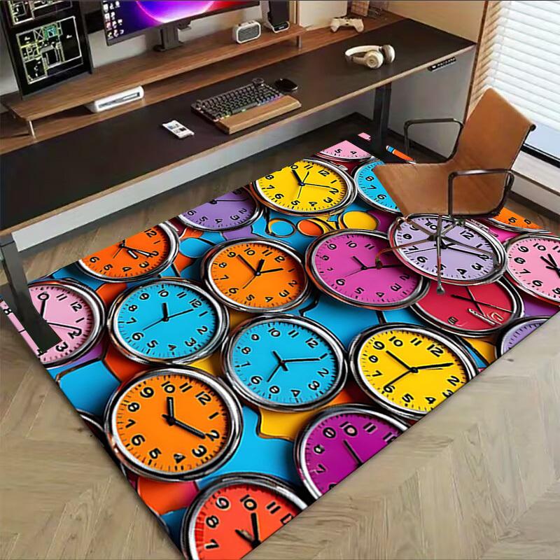 1PC clocks colorful Extra Large Non Slip Floor carpet, Office, family, Studio Large Area Rug Indoor Rugs, Bold Statement Piece