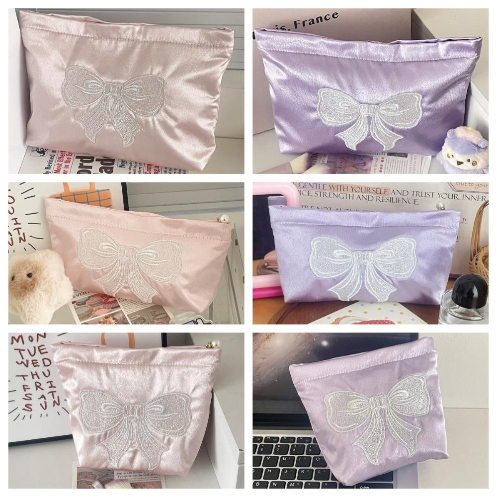 Portable Embroider Bowknot Travel Toiletry Bag Lightweight Lipstick Makeup Organizer Bath