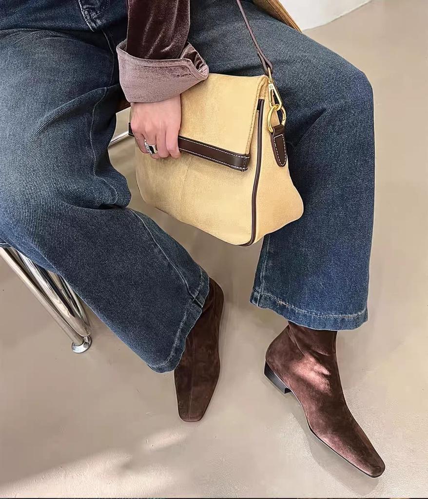 Mode Winter Korte Pluche Dames Enkellaarsjes Mode Vierkante Neus Korte Booties Dames Elegant Lage Hakken Largas Booties