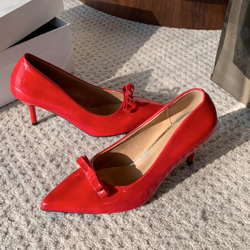 

Fashion Spring new single shoe women fashion pointed head shallow mouth butterfly knot slip-on waterproof non-slip high heels 40 красный