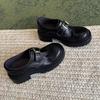 Cowhide version~ genuine leather thick-soled thick-heeled small leather shoes for women's spring and autumn new belt buckle loafers British versati