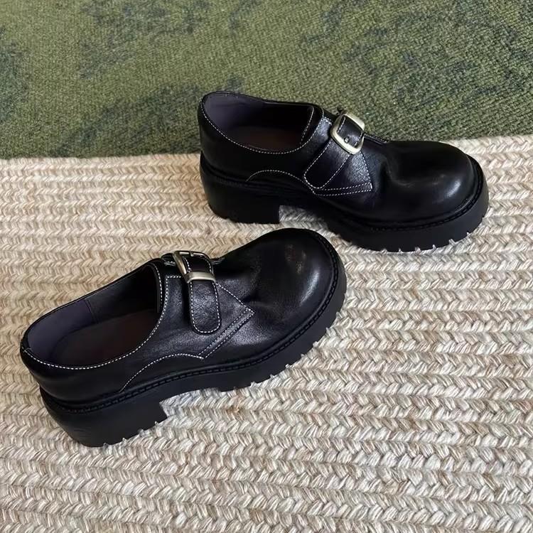 Cowhide version~ genuine leather thick-soled thick-heeled small leather shoes for women's spring and autumn new belt buckle loafers British versati