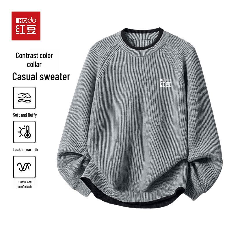 Hodo Men's Contrast Trim Round Neck Knit Sweater
