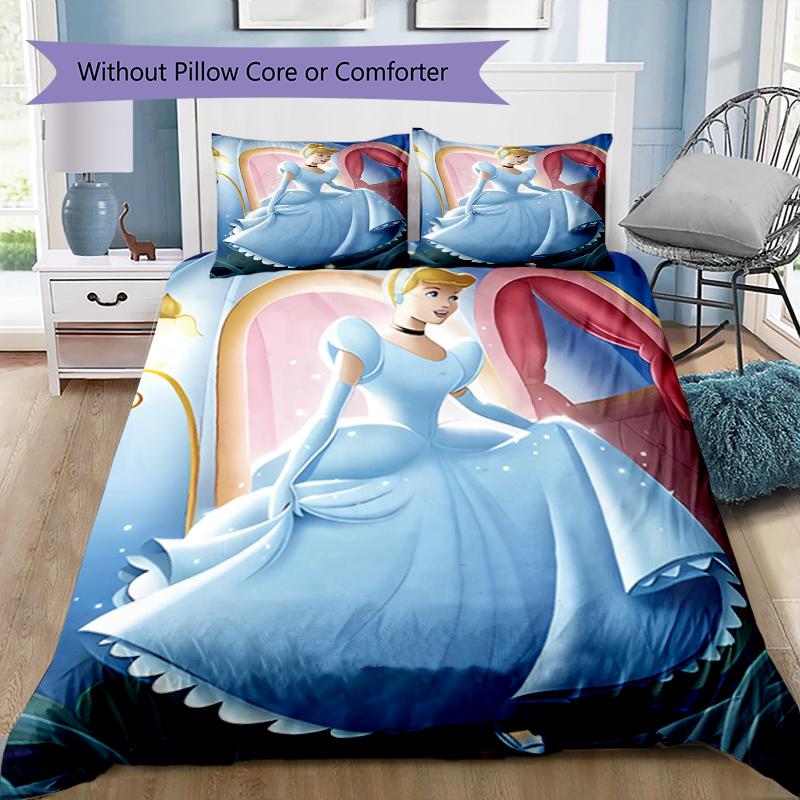 3pc Cinderella and Snow White Cartoon Children's Duvet Cover Set - Super soft (1*Duvet Cover + 2*Pillowcase, Without Core)