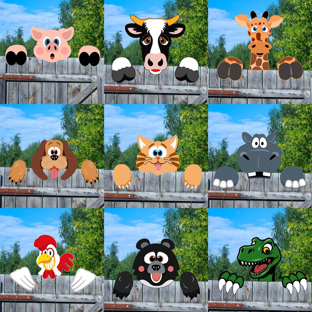 Cartoon Animal Peeking Outdoor Fence Decoration Sign