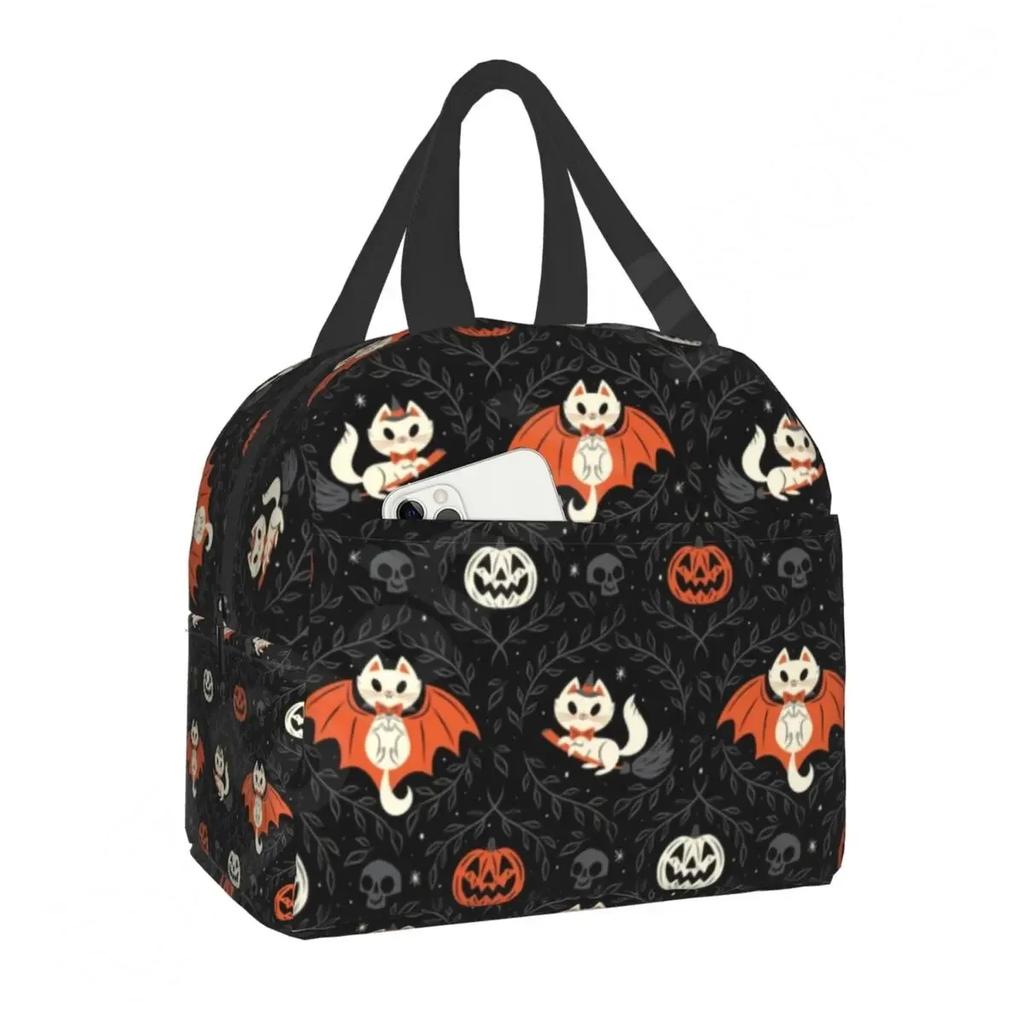 Pattern Insulated Lunch Bag for School Office Halloween Cat Skull Leakproof Cooler Thermal Bento Box Women Children