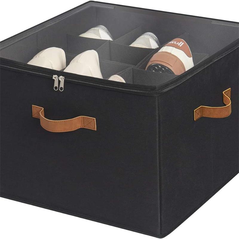 Foldable Shoe Organizer, Fabric Shoe Hanger with Cover, Adjustable Dividers for Shoe storage drawer Box Container Cube Box