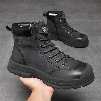 Męskie buty typu Martin ze skóry naturalnej z podszewką z wełny - Modne, średnio wysokie, na jesień i zimę