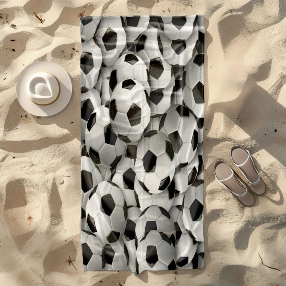1Pc Contemporary Soccer Ball Beach Towel - Ultra-Absorbent Microfiber, Soft & Lightweight, Perfect For Beach, Parties, Camping