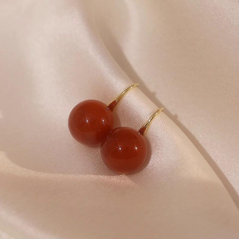 Women Red Agate Hook Earrings Simple Fashion Retro Jewelry