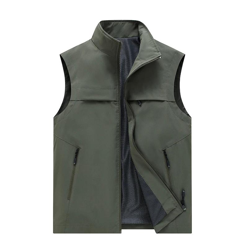 Spring Summer Fashion Casual Stand Collar Vest Men Solid Color Sleeveless Jacket Fishing Hiking Vest Male Lightweight Waistcoat