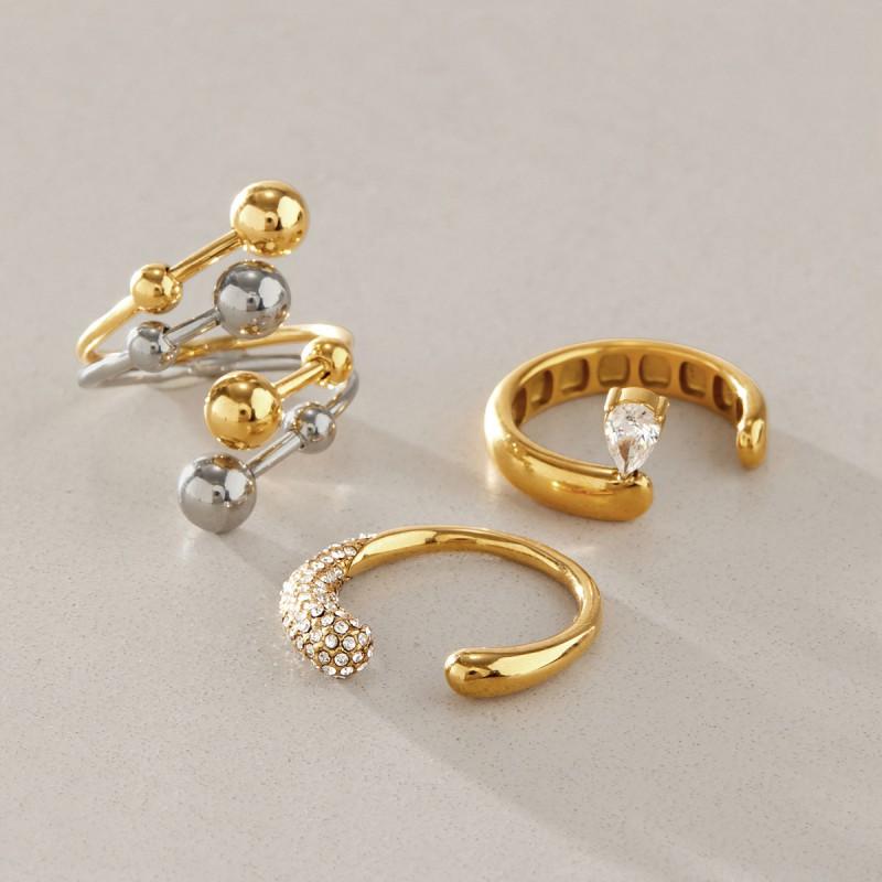 Stainless Steel Ring Gold Two-Tone Geometric Band Fashion Jewelry Women