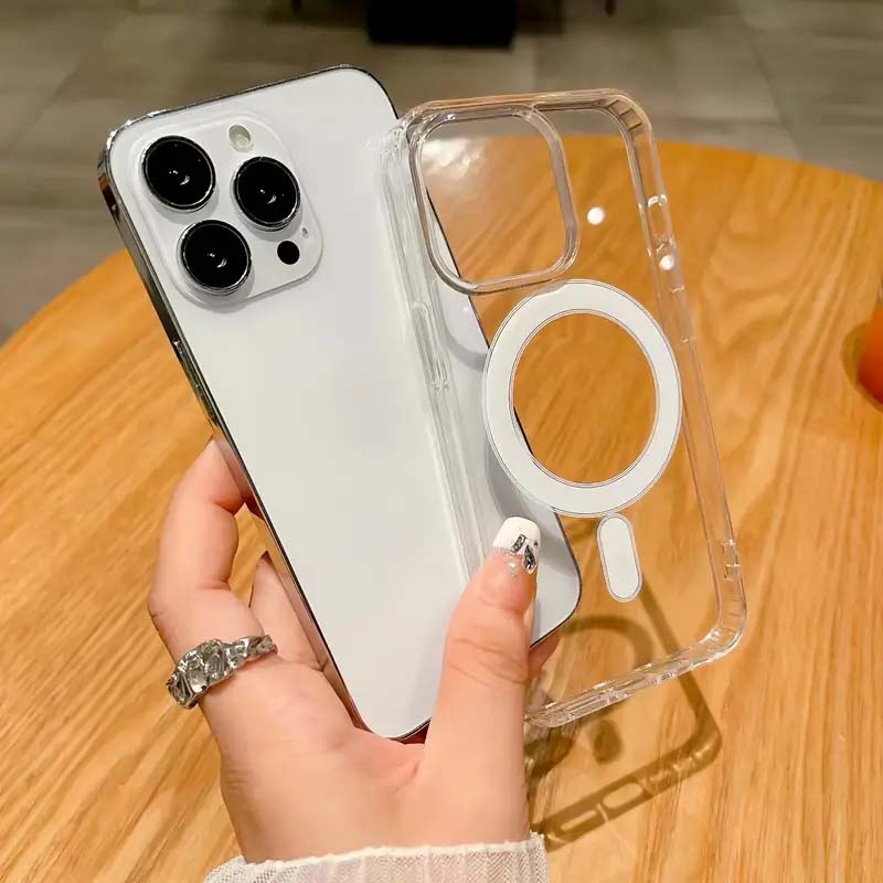 Transparent Anti Fall Magnetic Charge Phone Bumper Case For iPhone 17 16 15 14 13 12 Pro Max Clear TPU Soft Silicone Shockproof Protection Back Cover
