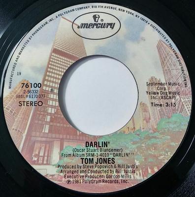7-Zoll-Schallplatte TOM JONES - Darlin' 76100 Mercury 1981 US Pop Gebraucht