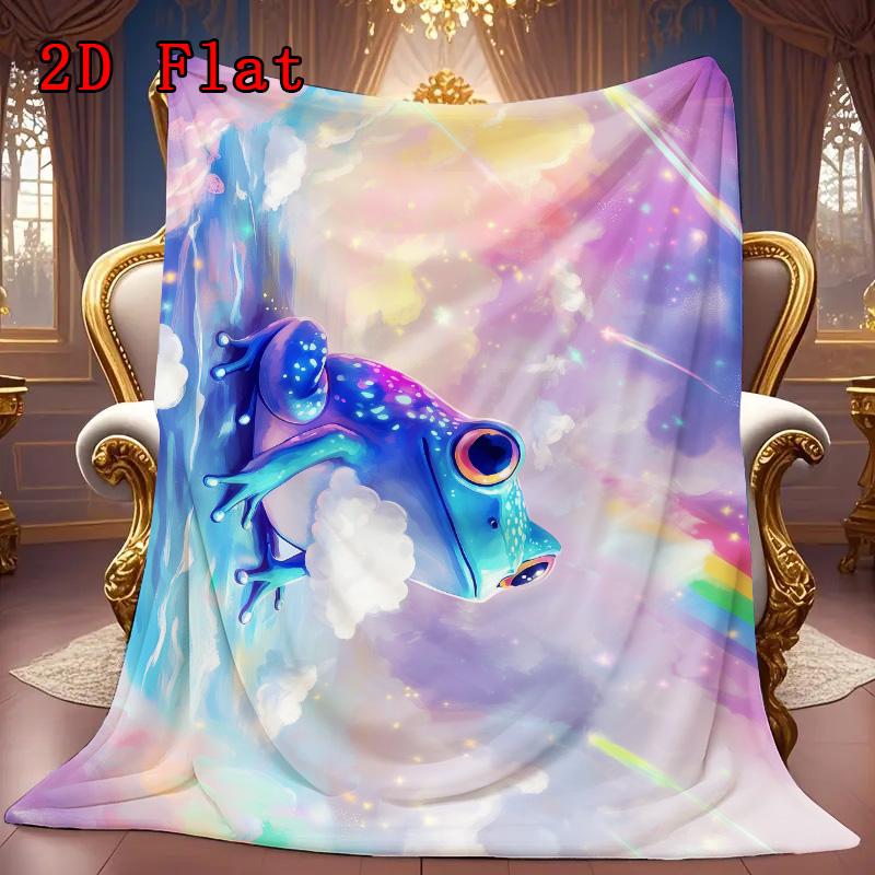 Rainbow frog 2D Flat Pattern Flannel Blanket High quality All Seasons Warmth and Comfort Perfect for Christmas Gifts.PMT0914256