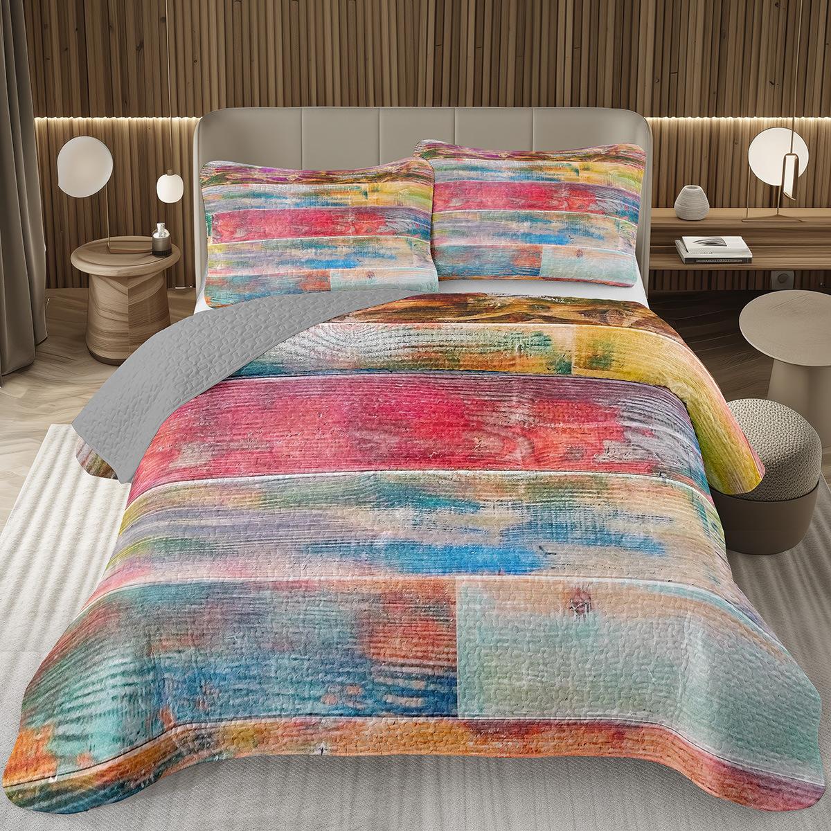 

Comforter Wood Barn Door Queen/Twin Wood Grain Quilted Retro Rustic Farmhouse Bedding Set Reversible Grey Quilt Set Comforter (quilt)-EU Single(135*200cm)3pcs