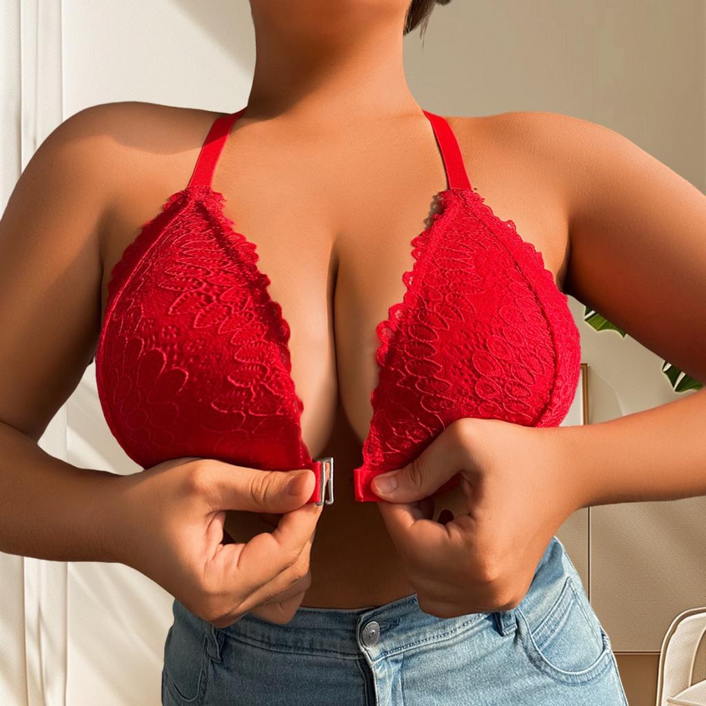 Women Plus Size Lace Y Shaped Adjustable Thin Straps Push Up Gathering Bra