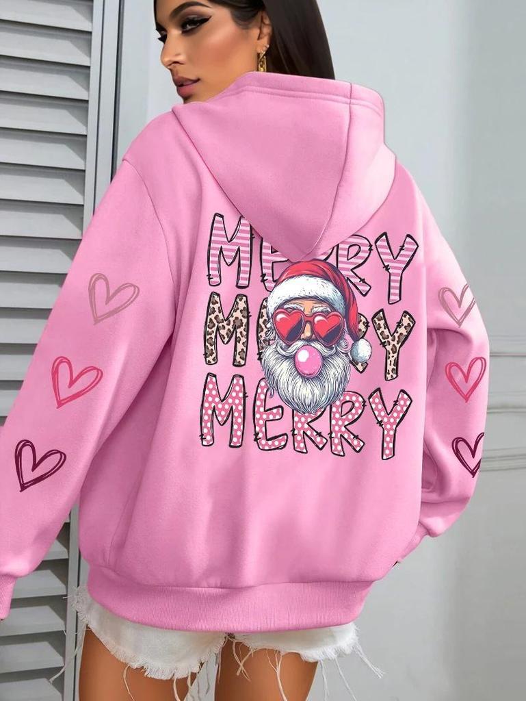 Santa Claus Print Women's Hoodie with Pocket - Casual Streetwear