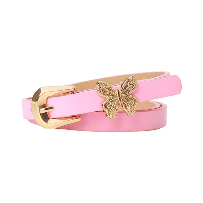 Stylish Gold Butterfly Decorated PU Leather Waist Belt Adjustable Length Waistband Sash for Dresses and Daily Outfits