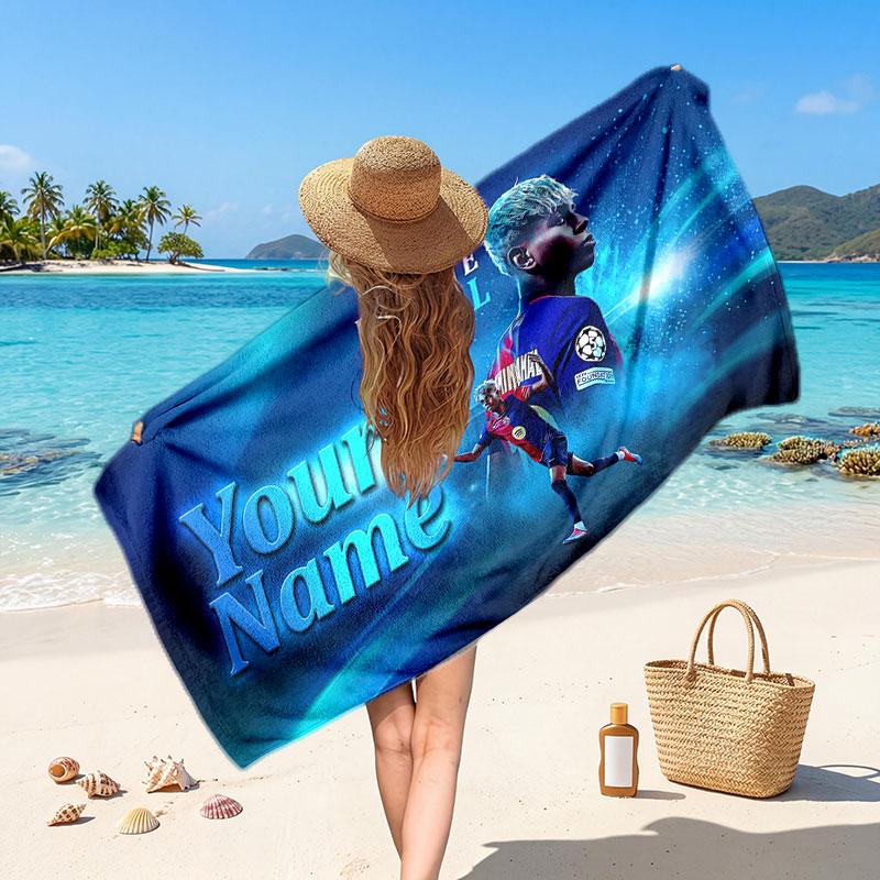 Lamine Yamal Personalizowany Ręcznik Plażowy, Nadruk z Imieniem, Miękki Szybkoschnący Ręcznik z Logo Piłkarskim, Prezent Wakacyjny