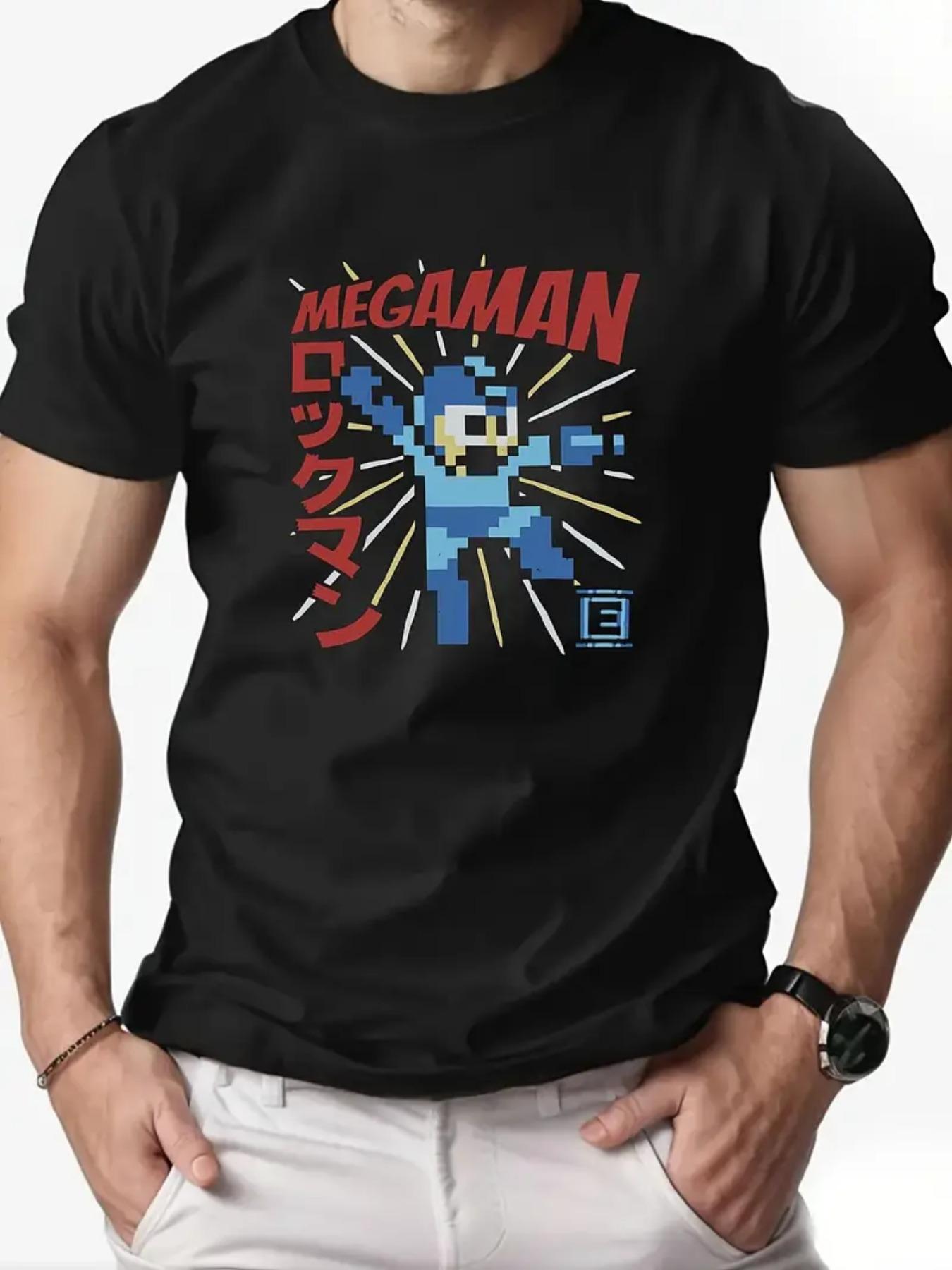 

Men S Retro Megaman Graphic T-Shirt Navy Blue Casual Short Sleeve Tee with Vibrant Pixel Art Design Breathable Summer Top Hiking 5XL різнокольоровий