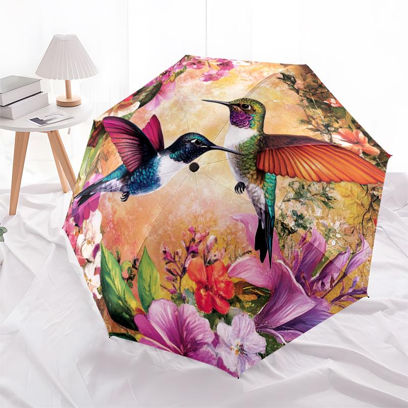 1 PC Automatic Folding Umbrella - Hummingbirds Floral Pattern, Portable & Foldable Design with 8 Ribs, Christmas Birthday Gifts