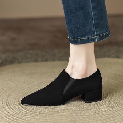 High Heels Women's Spring and Autumn Thick Heels Pointed Women's Shoes New Small Leather Shoes Matte Fashion Shoes