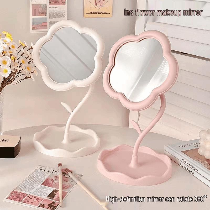 Sunflower Goddess Rotatable Makeup Mirror with Detachable Desktop Storage for Dorms