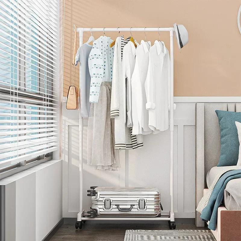 Clothes Rack Movable Telescopic Floor Standing Hanger with Wheels  Organizer Shoe for Bedroom Telescopic Storage Hat Coat Shelf