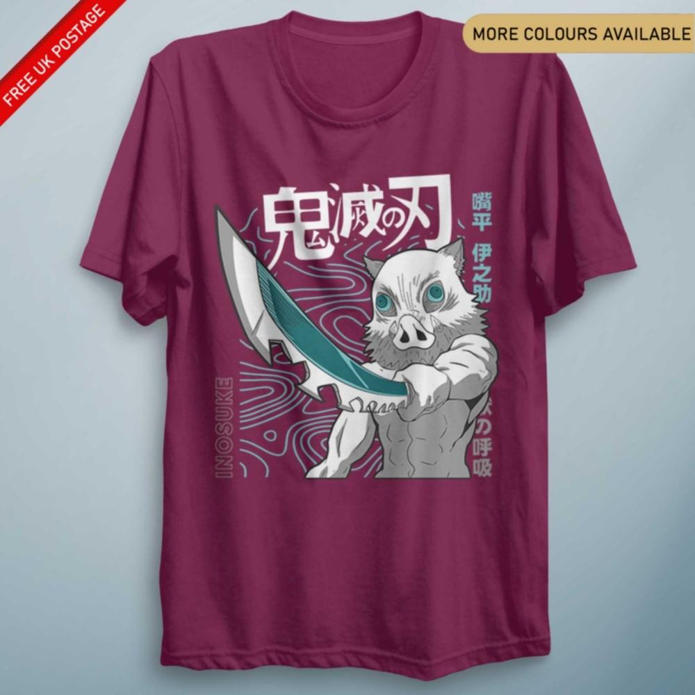 Demon Shirt Anime Inosuke Sword Anime Gift Boar Head T Shirt Funny Merch Tee