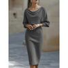 Elegant Wrap Waist Midi Dress Women Slim Fit Office Wear With Batwing Sleeves Color Block Detail