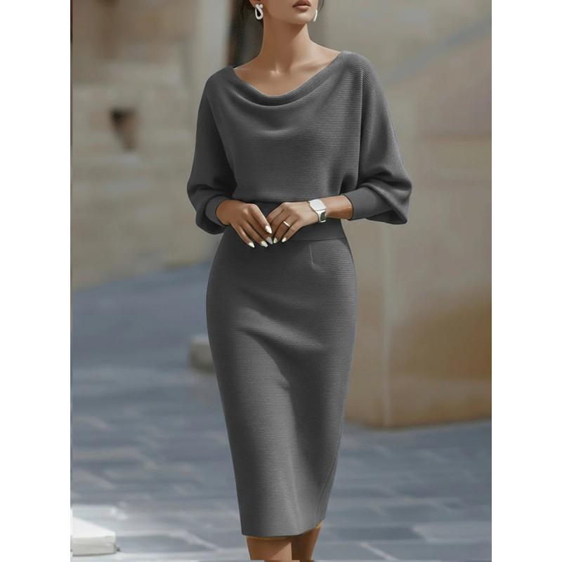 Elegant Wrap Waist Midi Dress Women Slim Fit Office Wear With Batwing Sleeves Color Block Detail
