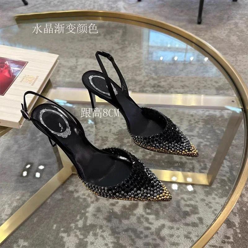 Fashion 2025 New Baotou Sandals, Diamond Gradient High Heels, Women's Fashion, Exquisite Temperament Sandals, Dress, Banquet Shoes