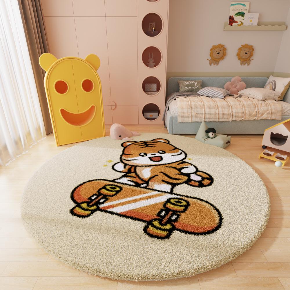 Runder Cartoon-Teppich im nordischen Stil für Wohnzimmer, Arbeitszimmer oder Schlafzimmer – Kinder-Couchtischmatte und Nachttischvorleger