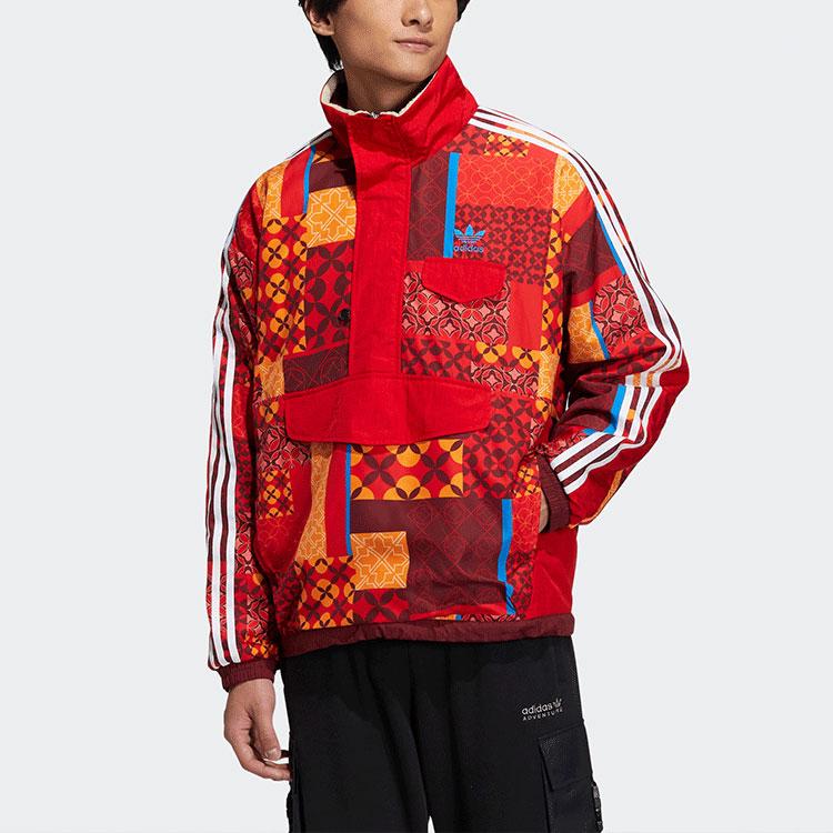Adidas Orig Trefoil CNY Aop Oboustranná fleecová teplá sportovní bunda s logem V1 Pánské svrchní oblečení Červená HD0317