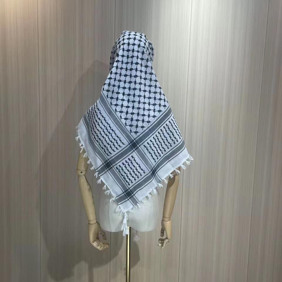 New Four-Sided Tassel Arabic Headscarf - Square Tactical Scarf for Outdoor Muslim Wear