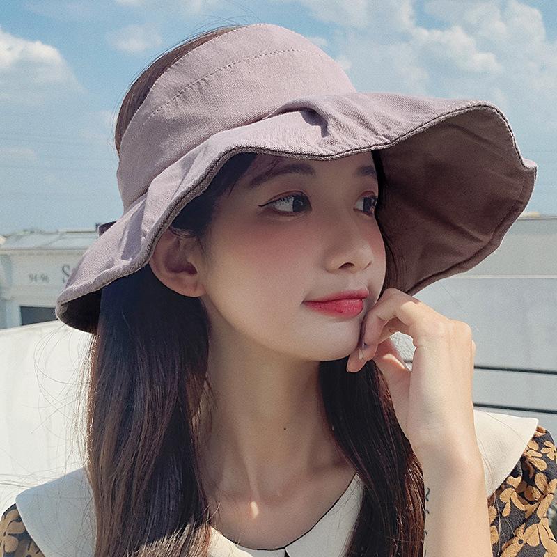 Empty Top Sun Hat for Women Summer Uv Protection Sun Hat Large Brim Bows Fisherman Sun Hat