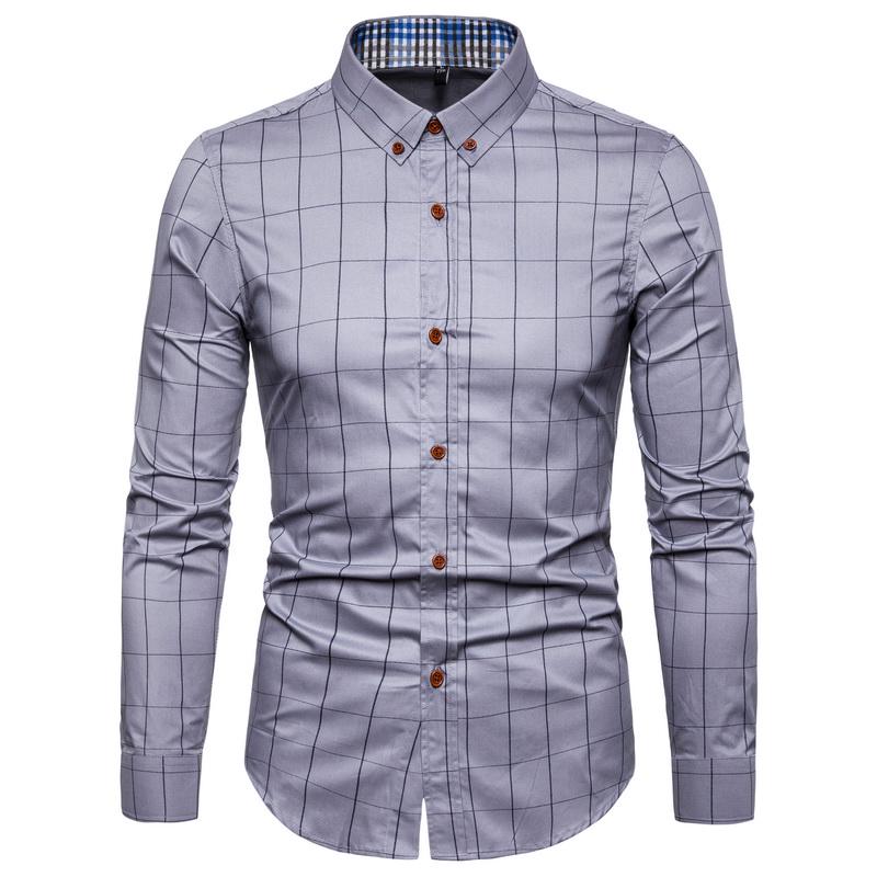 Camicia di Cotone da Uomo Moda a Quadri Camicie a Maniche Lunghe Uomo Casual Business Slim Fit Camicia da Ufficio