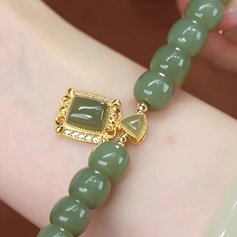 1pc Elegant Jade Colored Beaded Bracelet  Traditional Chinese Style, Chic Accessory for All Occasions Fashion Bracelet Women Gift