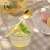 Glossy Metal Cutlery Tulip Shaped Stainless Steel Spoon, Long Handle Coffee Ice Cream 304 Spoon Dessert Serving with Hanging Hook, Kitchen Flatware