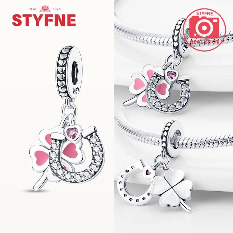 Silver S925 Lucky Charms Colorful Four-leaf Clover Horseshoe Beads Fit Original Bracelets for Women Party Fine Gifts DIY