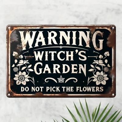 Gothic Witch Metal Tin Sign  Vintage Wall Decor for Home Garden Porch  Cafe